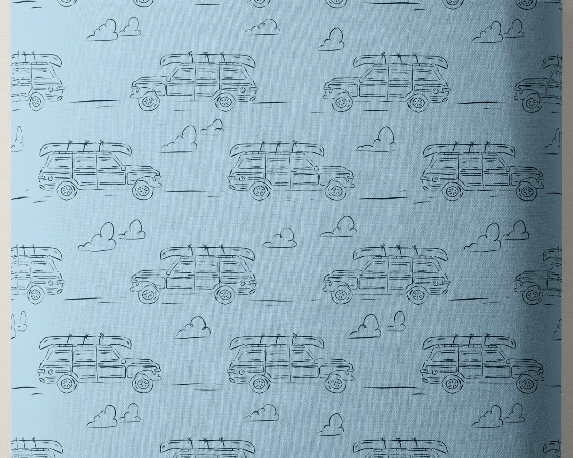 Camp Canine - Headed For Adventures Cars Blue by Krissy Mast from Cloud9 Fabrics