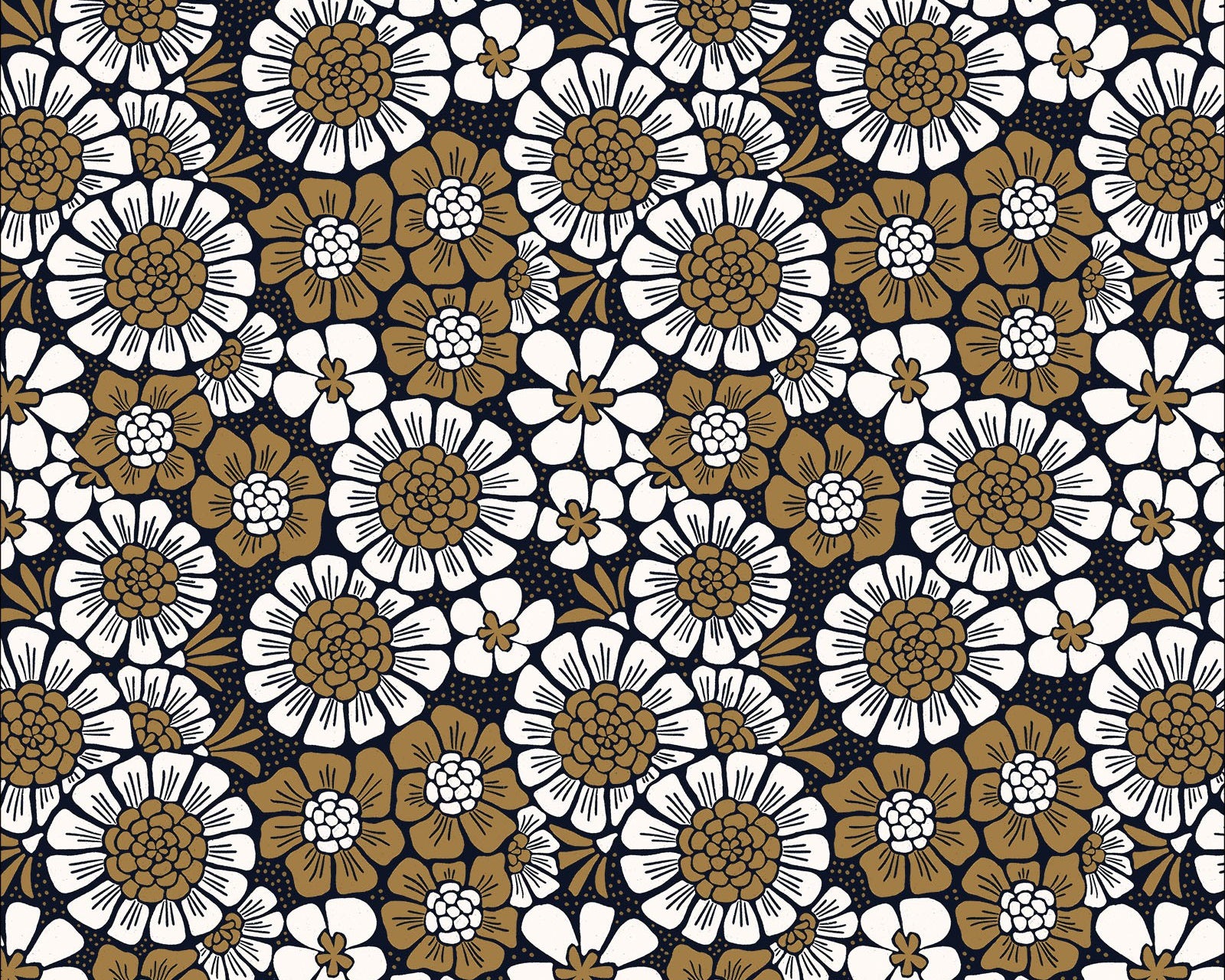 Grassroots - Charlotte Flower Bloom Navy Brown by Amy MacCready from Cloud9 Fabrics