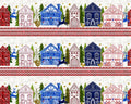 Nysno New Snow - Border Houses Multi by Jason Yenter from In The Beginning Fabric