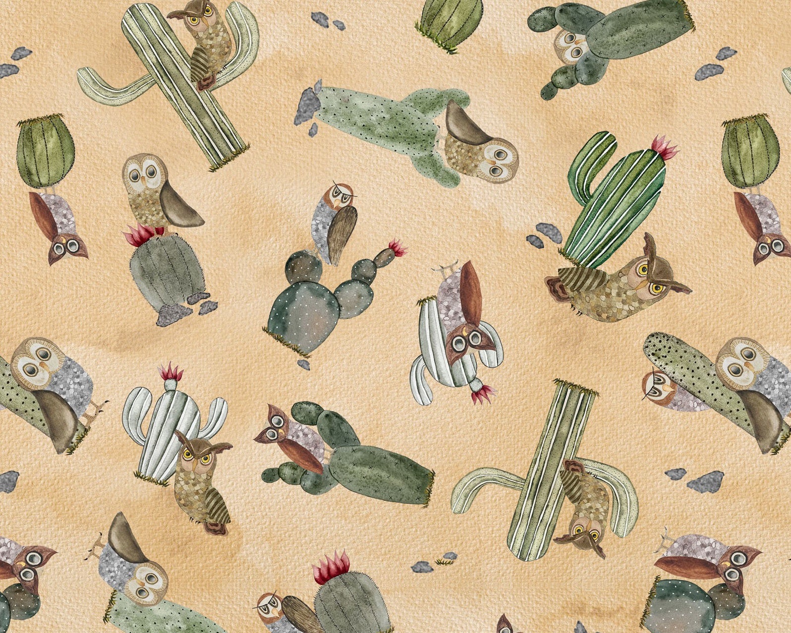 Magical Desert - Owl Toss Cactus Sepia from Henry Glass Fabric