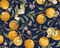 Squirrels and Horses - Squirrels Apricot Branch Dark Blue Navy from Cosmo Fabric