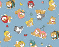 Chubby Animal - Dogs Cats Blue from Cosmo Fabric