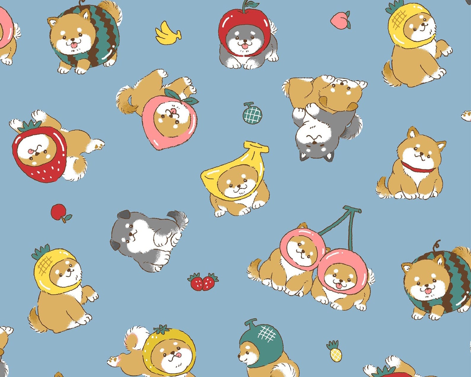 Chubby Animal - Dogs Cats Blue from Cosmo Fabric