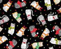Santa Paws - Cats Scatter Black from Makower Fabric