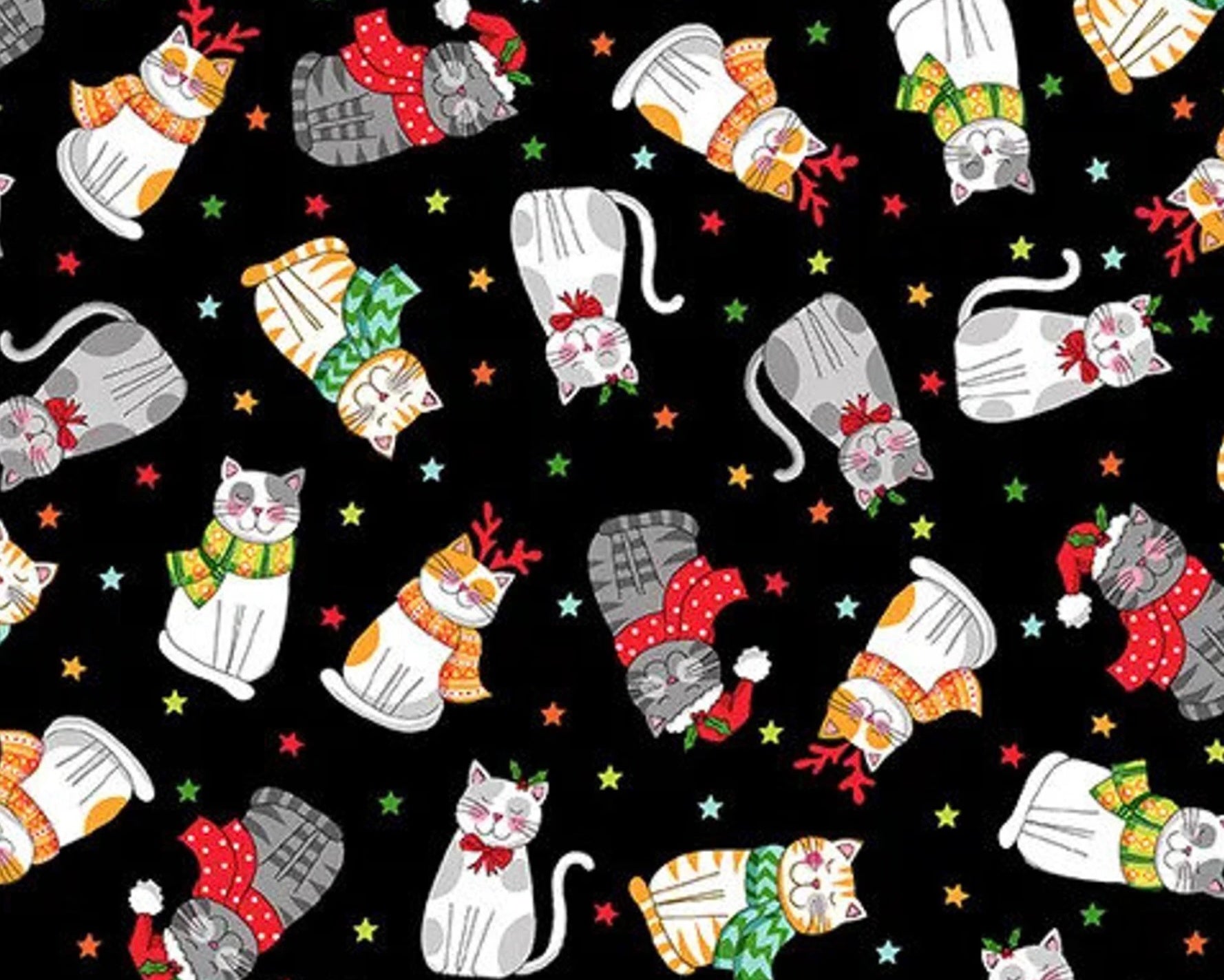 Santa Paws - Cats Scatter Black from Makower Fabric