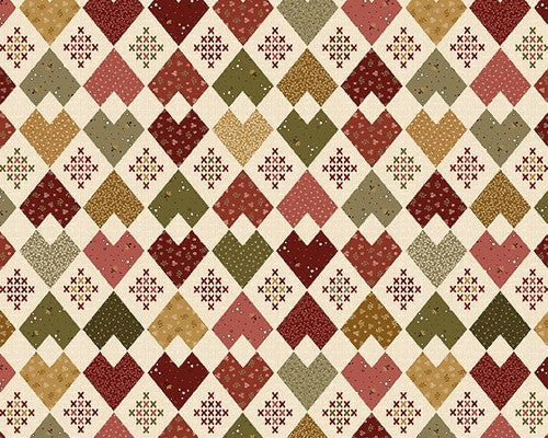 Home Sweet Home - Cross Stitch Hearts Cream from Henry Glass Fabric