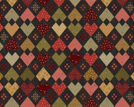 Home Sweet Home - Cross Stitch Hearts Black from Henry Glass Fabric