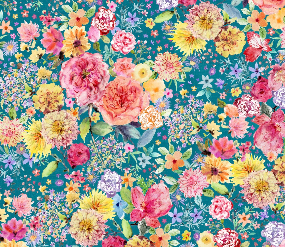 Nature Studies - Focal Floral Aqua from Maywood Studio Fabric