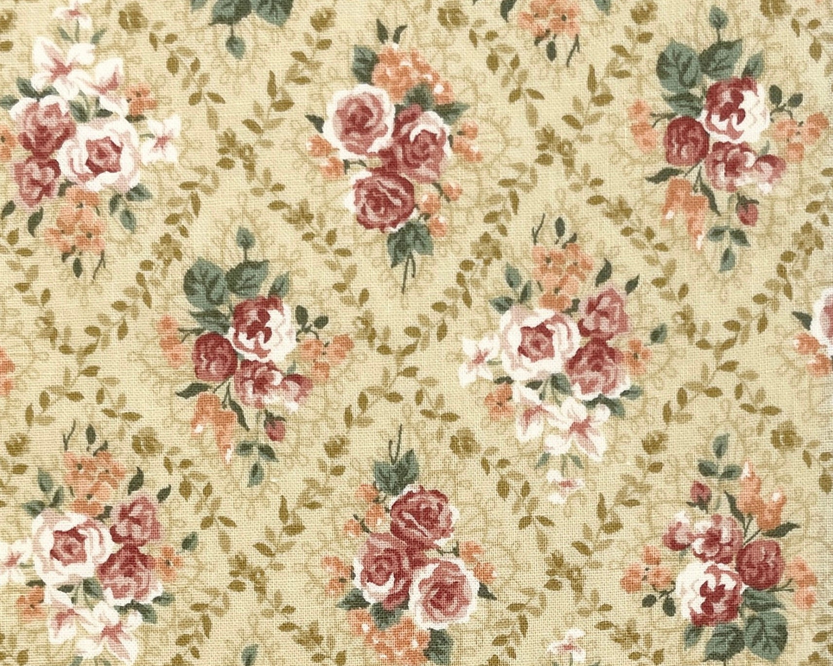French Rose - Diamond Frame Floral Tan from Elite Fabric