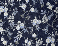 French Rose - LINEN CANVAS Roses Sprig Dk Blue from Elite Fabric