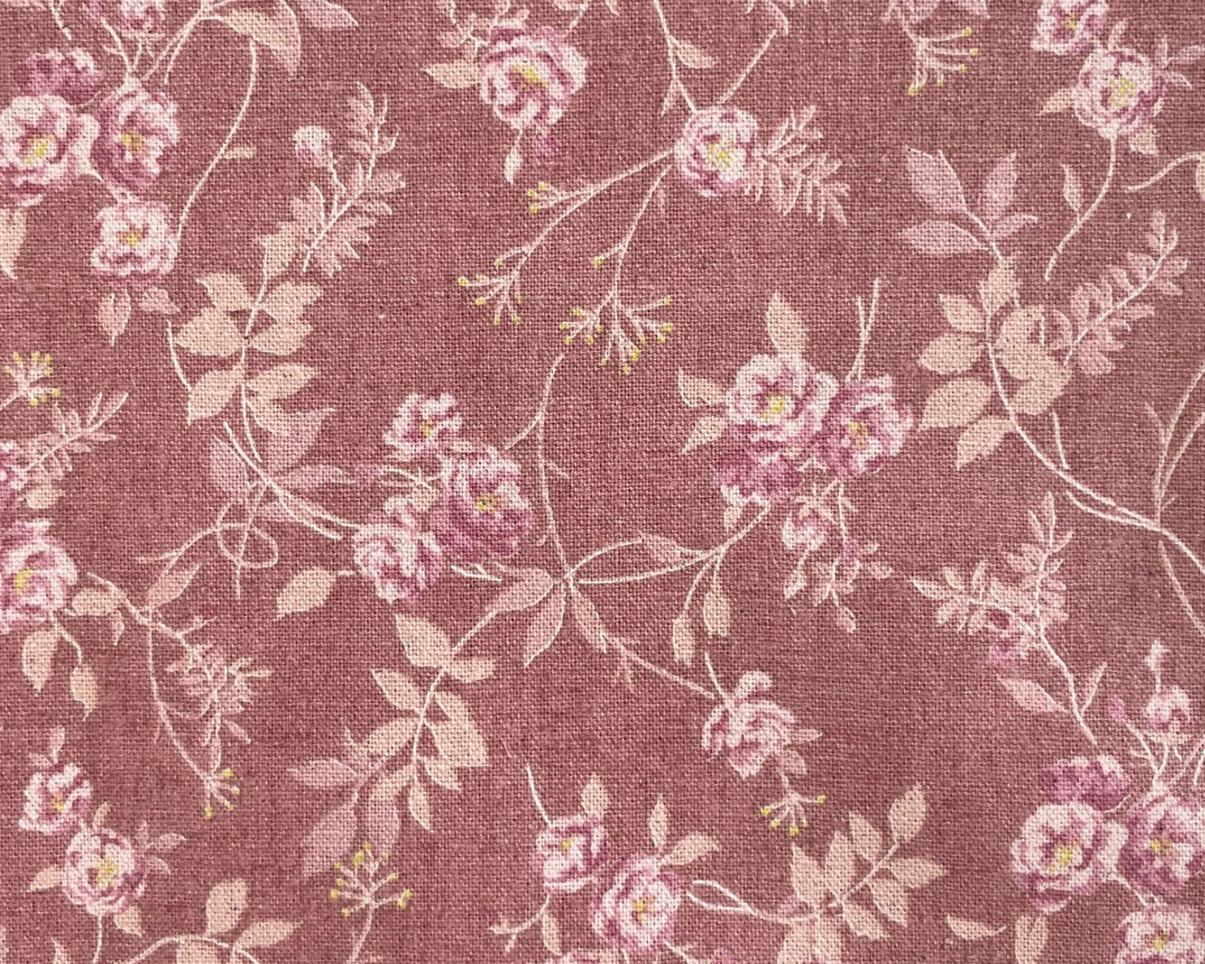 French Rose - LINEN CANVAS Roses Sprig Dk Pink from Elite Fabric