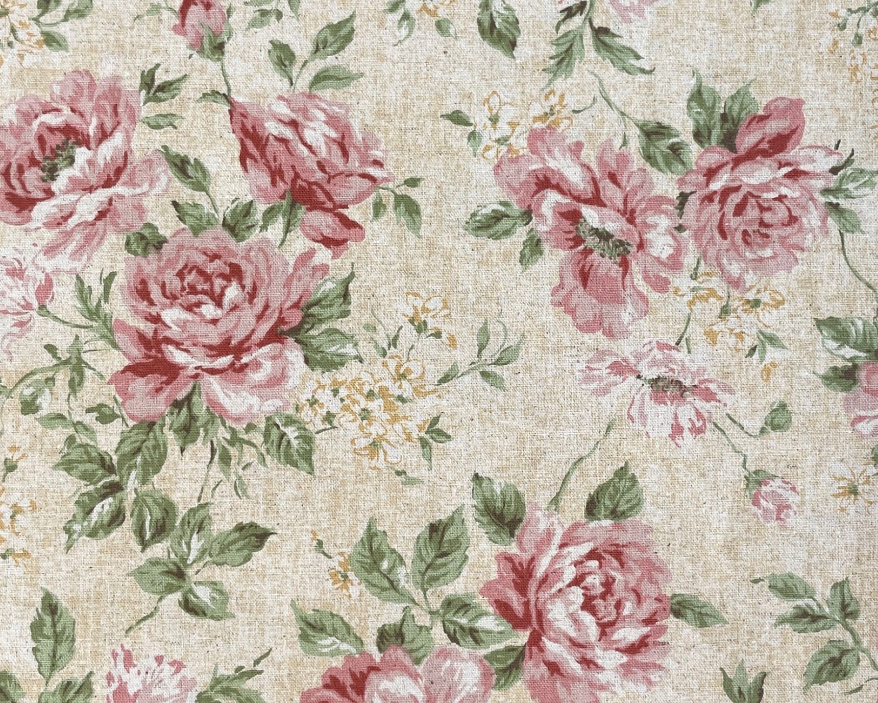 French Rose - LINEN CANVAS Roses Bouquet Toss Natural from Elite Fabric