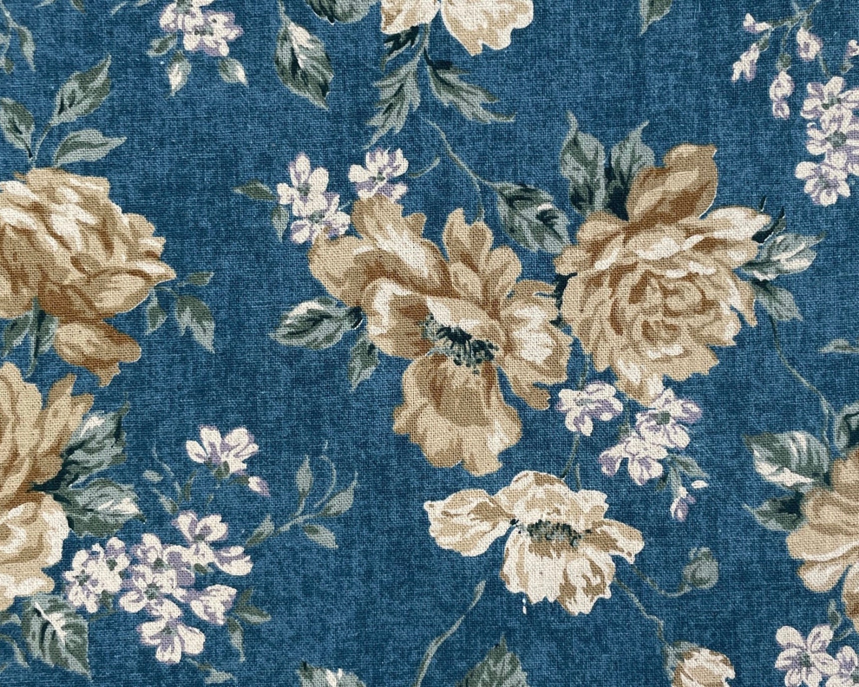 French Rose - LINEN CANVAS Roses Bouquet Toss Blue from Elite Fabric