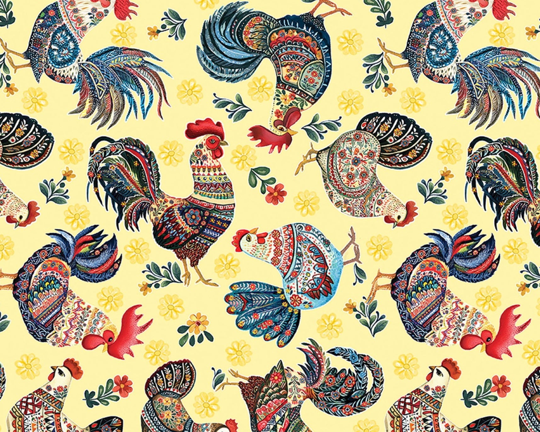 Farm Feathered Folk - Feathers Friends Rooster Yellow from Benartex Fabrics