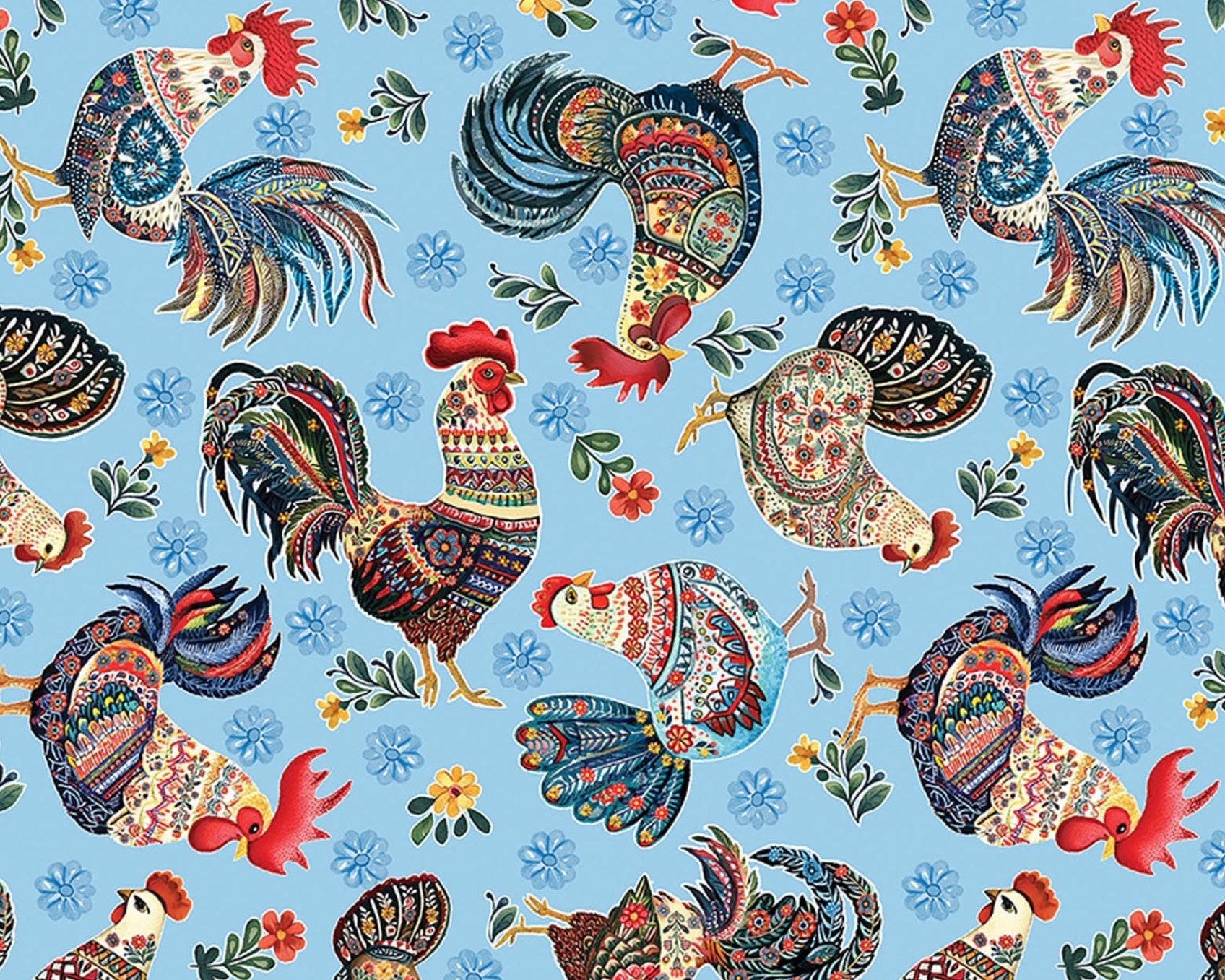 Farm Feathered Folk - Feathers Friends Rooster Blue from Benartex Fabrics