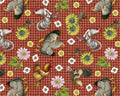 Farmhouse Gingham Chickens Hens Red from David Textiles Fabrics