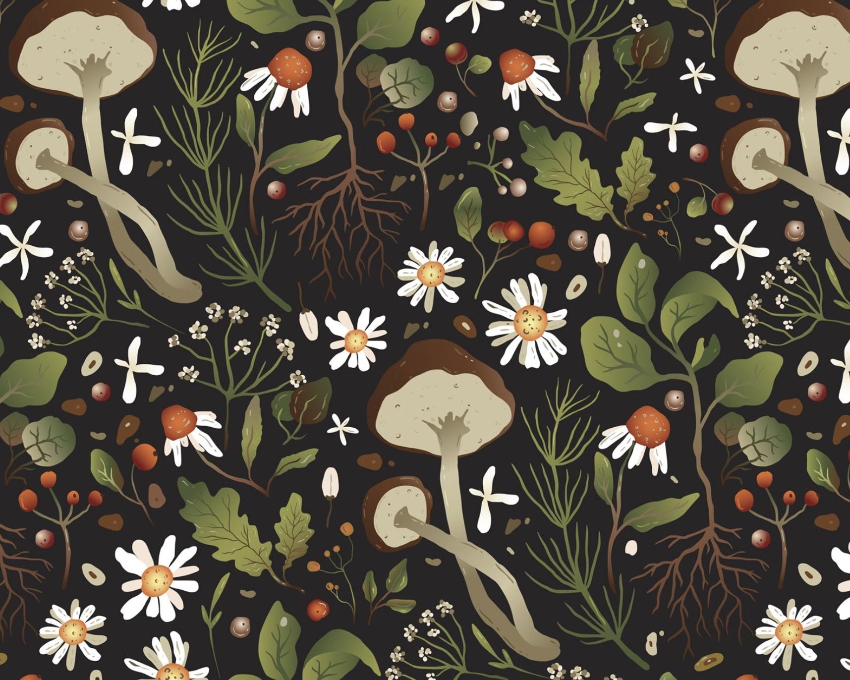 Woodland Mushrooms Dk Brown from David Textiles Fabrics