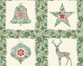 Good Tidings - Squares Cream PANEL 24 Inches from Makower Fabric