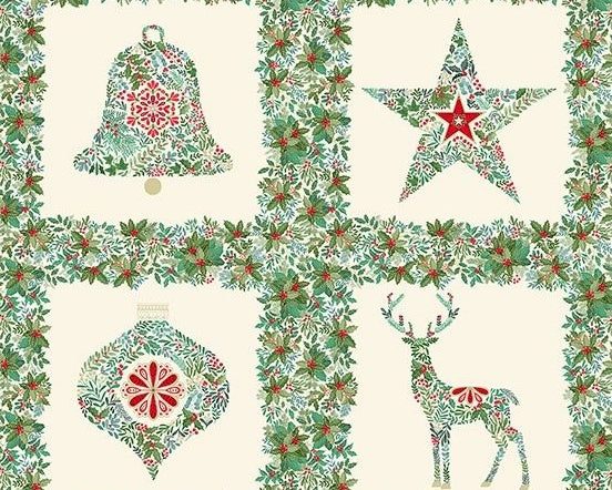 Good Tidings - Squares Cream PANEL 24 Inches from Makower Fabric