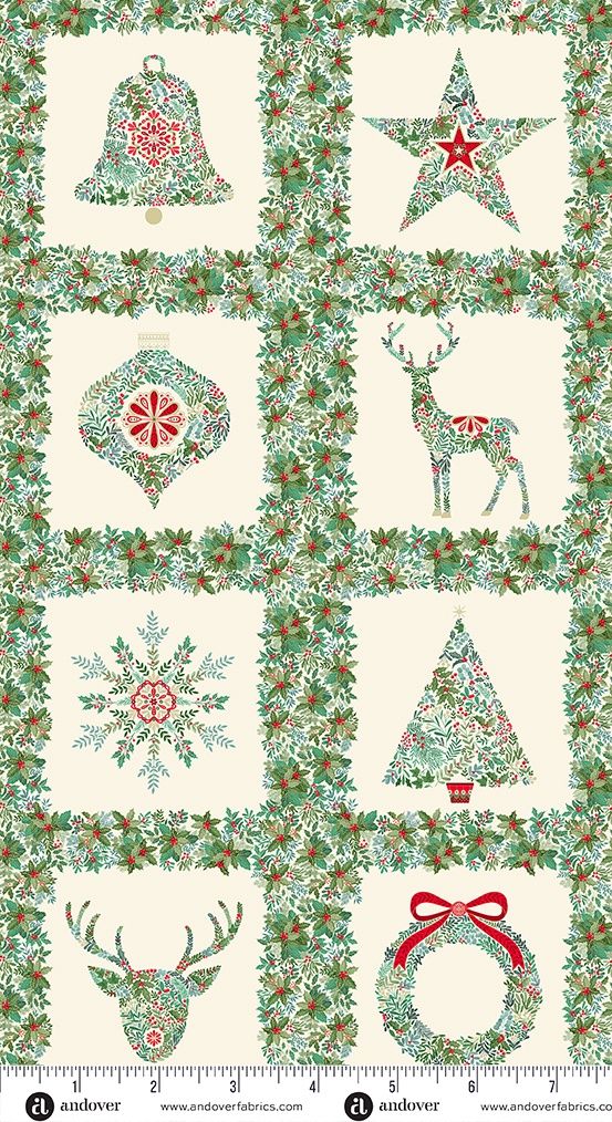 Good Tidings - Squares Cream PANEL 24 Inches from Makower Fabric