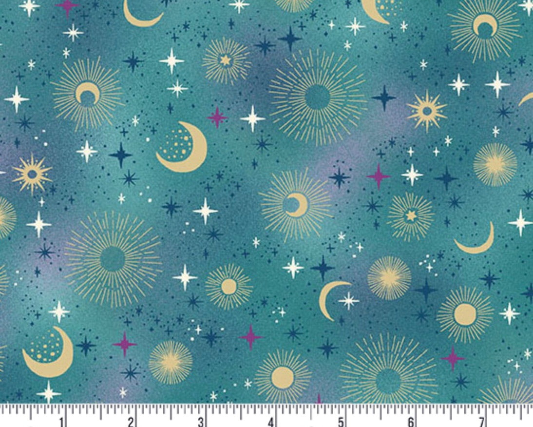 Luna - Constellation Moon Star Teal from Makower Fabric