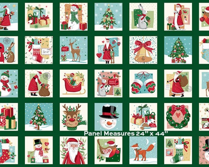 Christmas Wishes - Squares PANEL 24 Inches from Makower Fabric