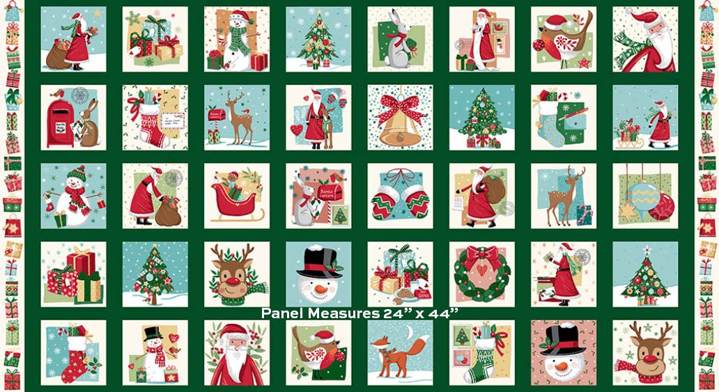 Christmas Wishes - Squares PANEL 24 Inches from Makower Fabric