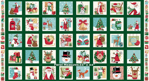 Christmas Wishes - Squares PANEL 24 Inches from Makower Fabric