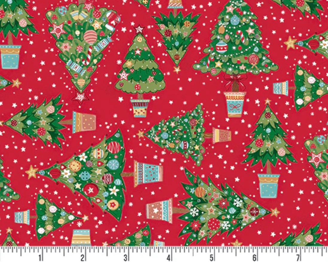 Christmas Wishes - Christmas Tree Red from Makower Fabric