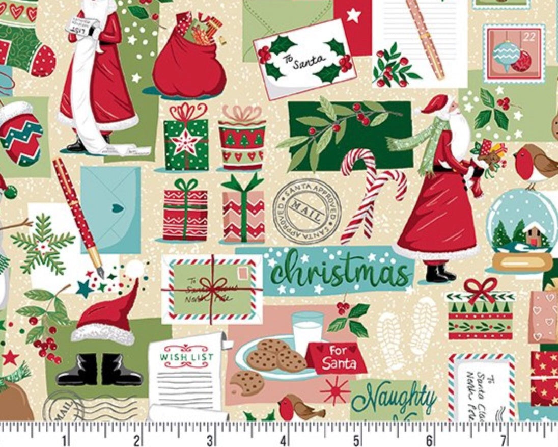 Christmas Wishes - Dear Santa Cream from Makower Fabric