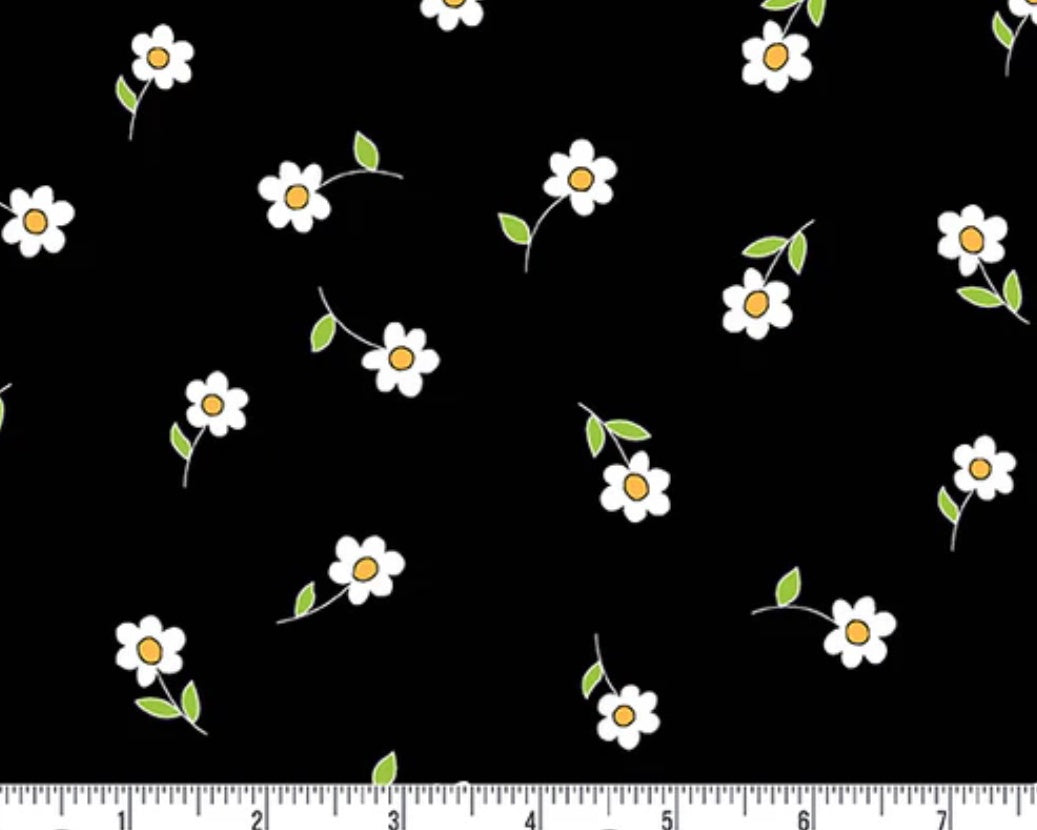Flutter - Daisies Black from Andover Fabrics