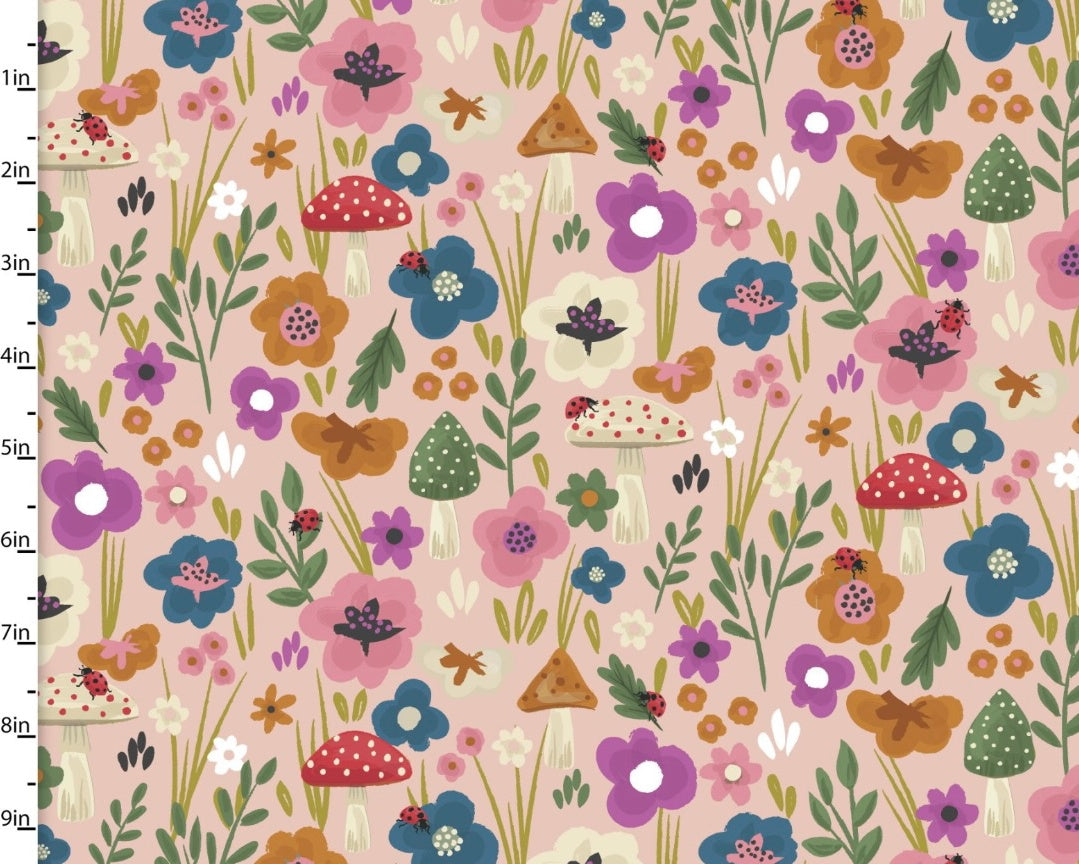 Forest Life - Floral Mushrooms Pink from 3 Wishes Fabric