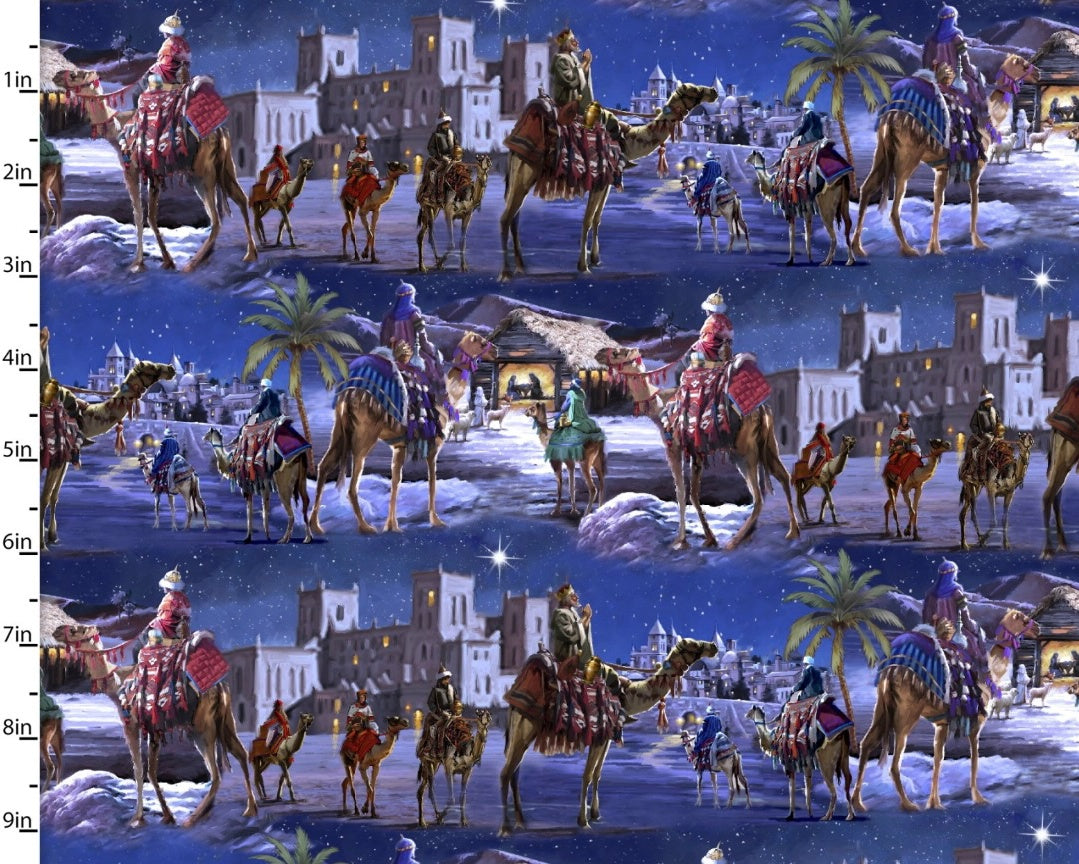 Let Us Adore Him - Three Kind Voyage Blue from 3 Wishes Fabric