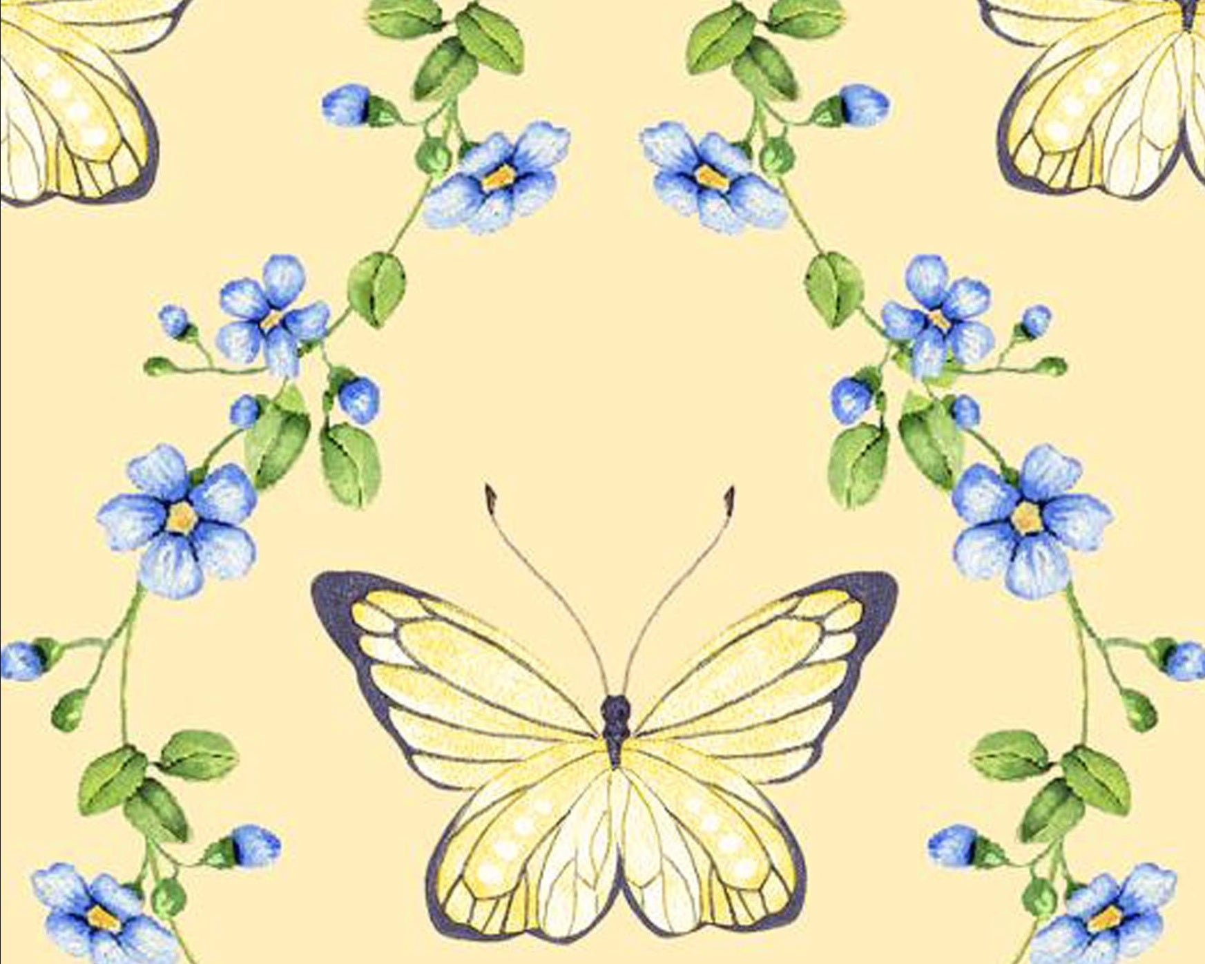 Butterflies and Vines Yellow from 3 Wishes Fabric
