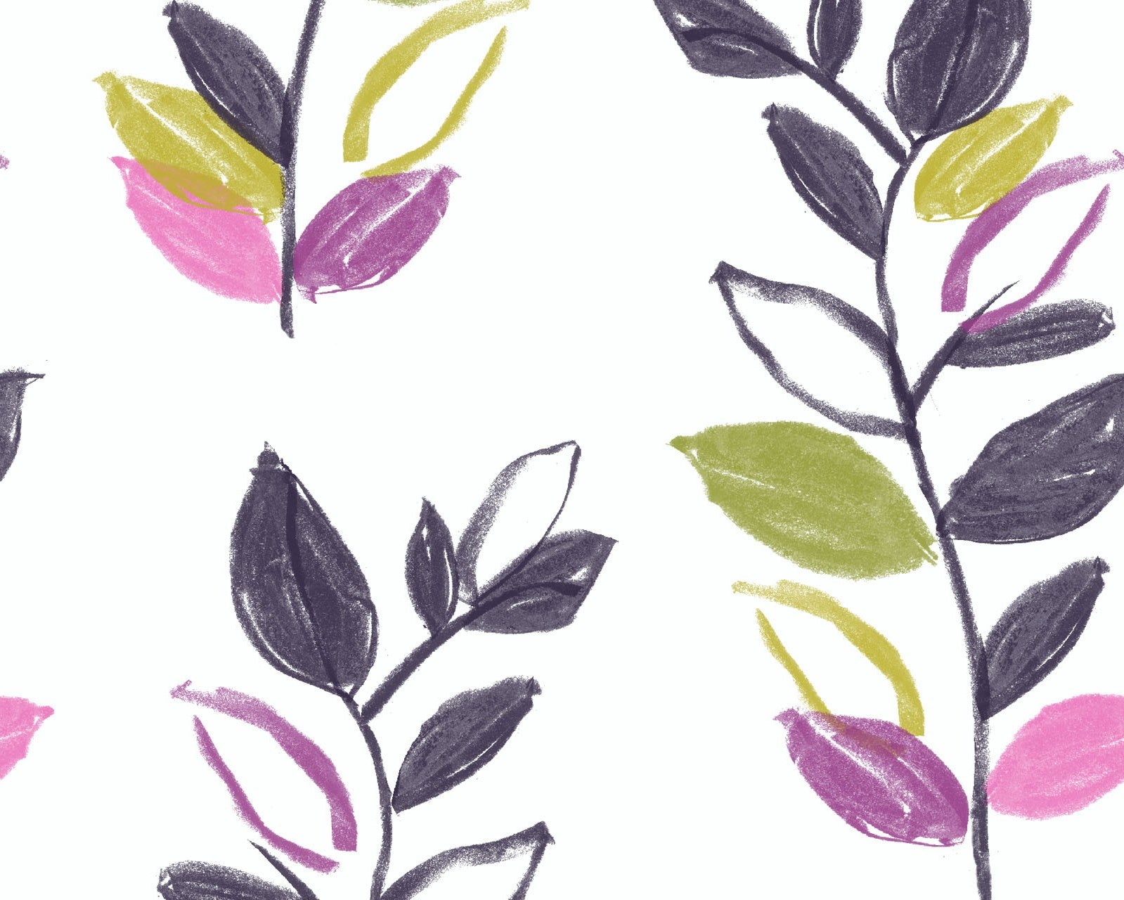 Purple Perfection - Leaf Stems White from 3 Wishes Fabric