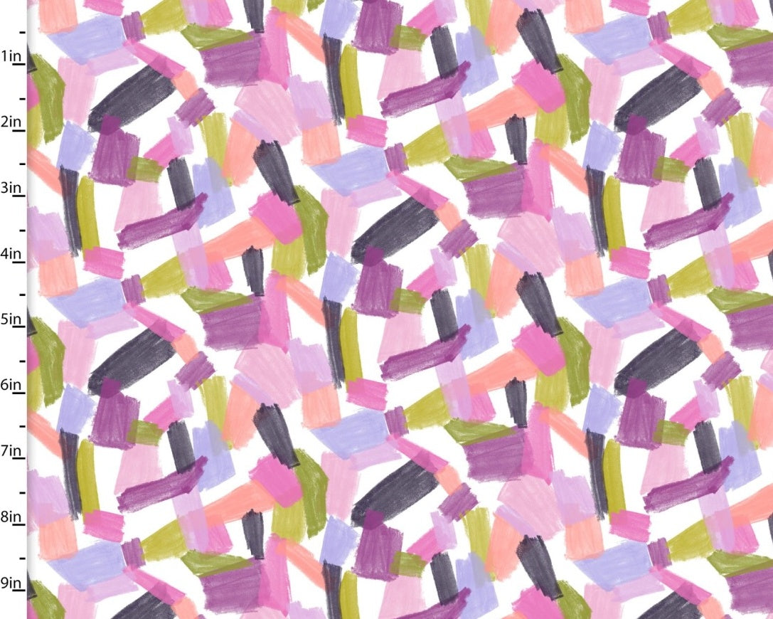 Purple Perfection - Geo Brushstrokes White from 3 Wishes Fabric