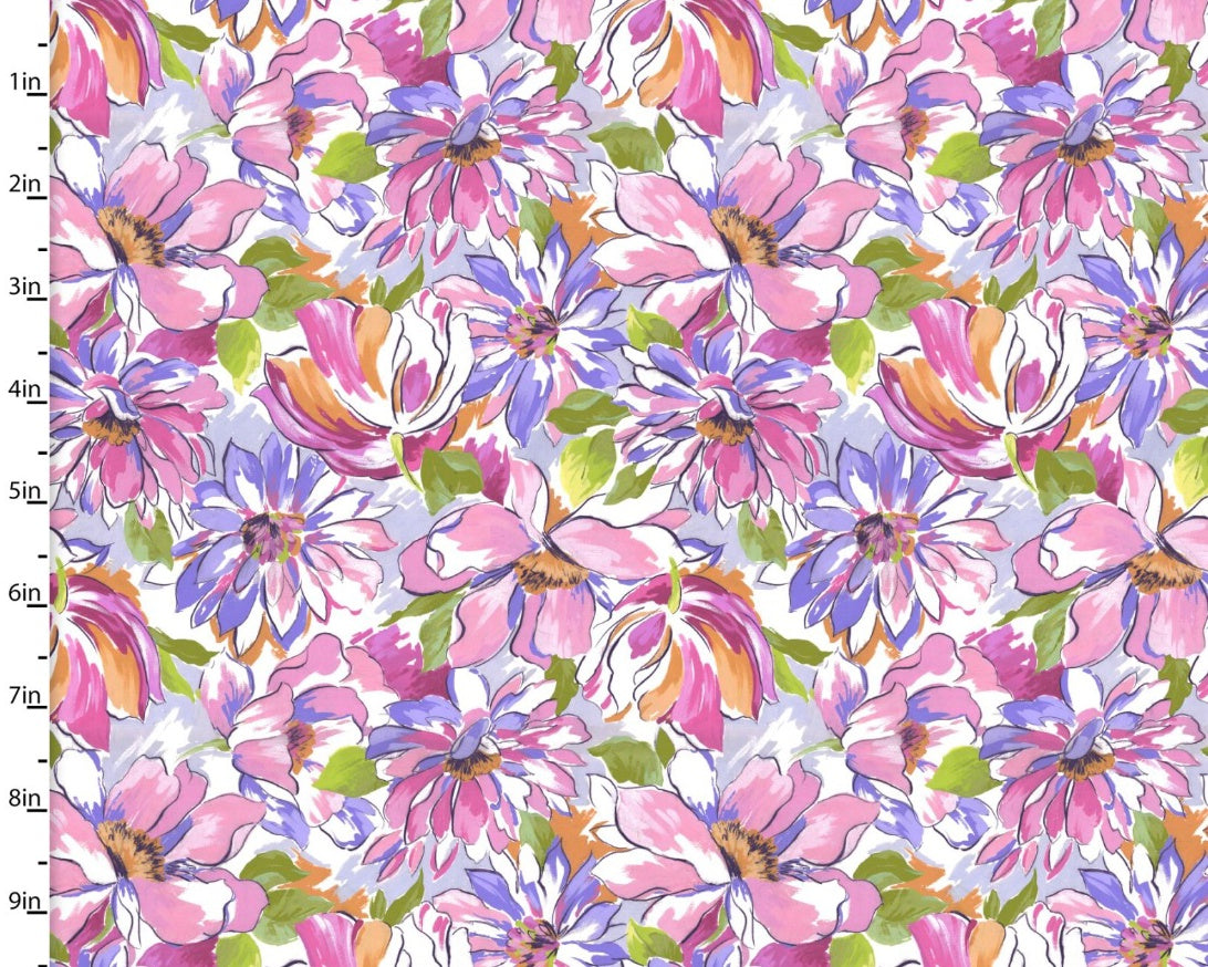 Purple Perfection - Packed Blooms Multicolor from 3 Wishes Fabric