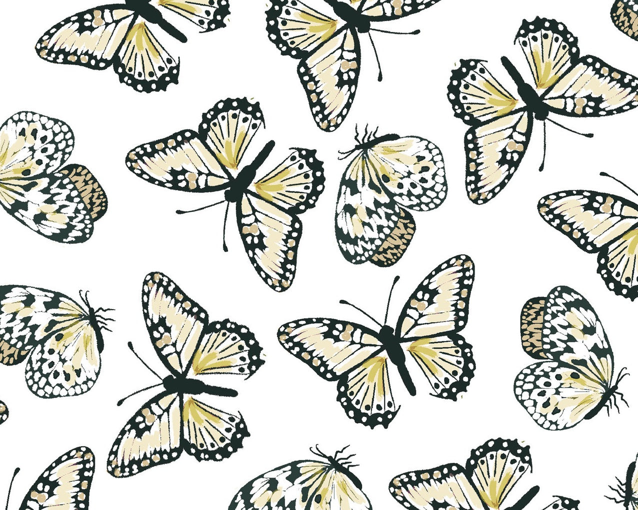 Forest Life - Butterfly Flight White from 3 Wishes Fabric