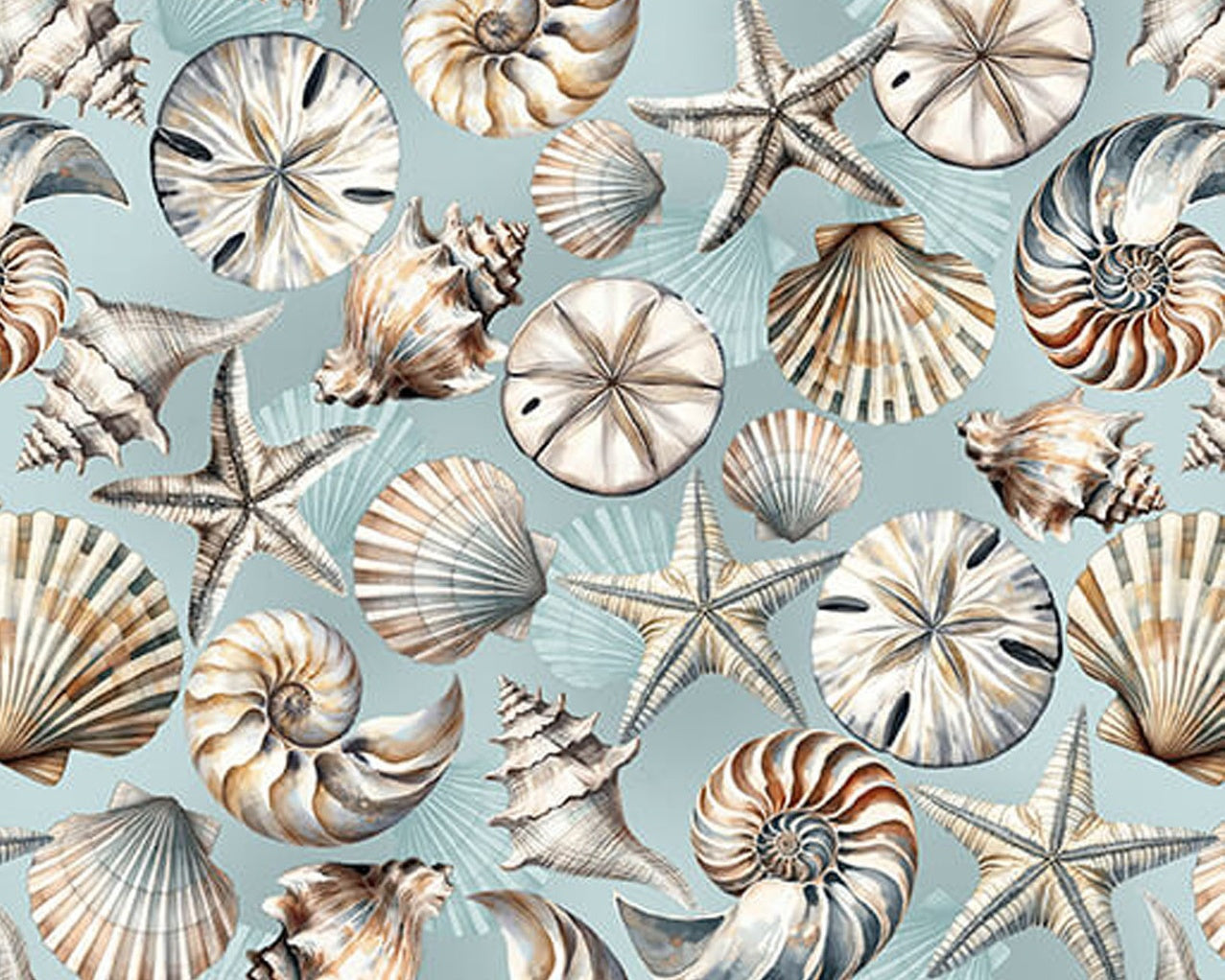 Coastal Escape - Coastal Shells Blue by Nicole Decamp from Benartex Fabrics