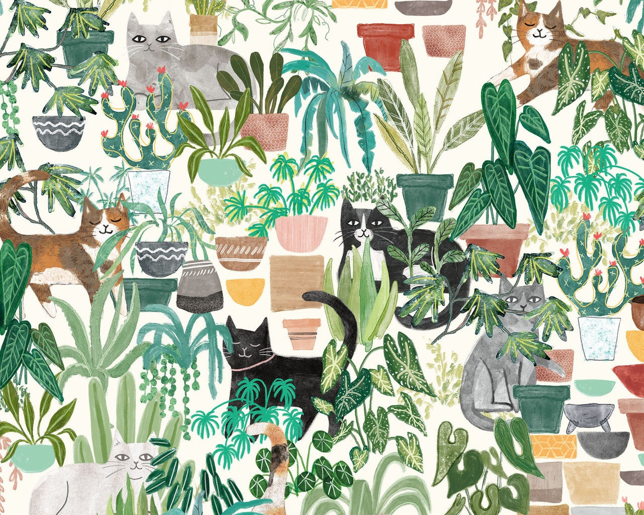 Homebodies - Hidden Cats Plants Lt Cream from Clothworks Fabric