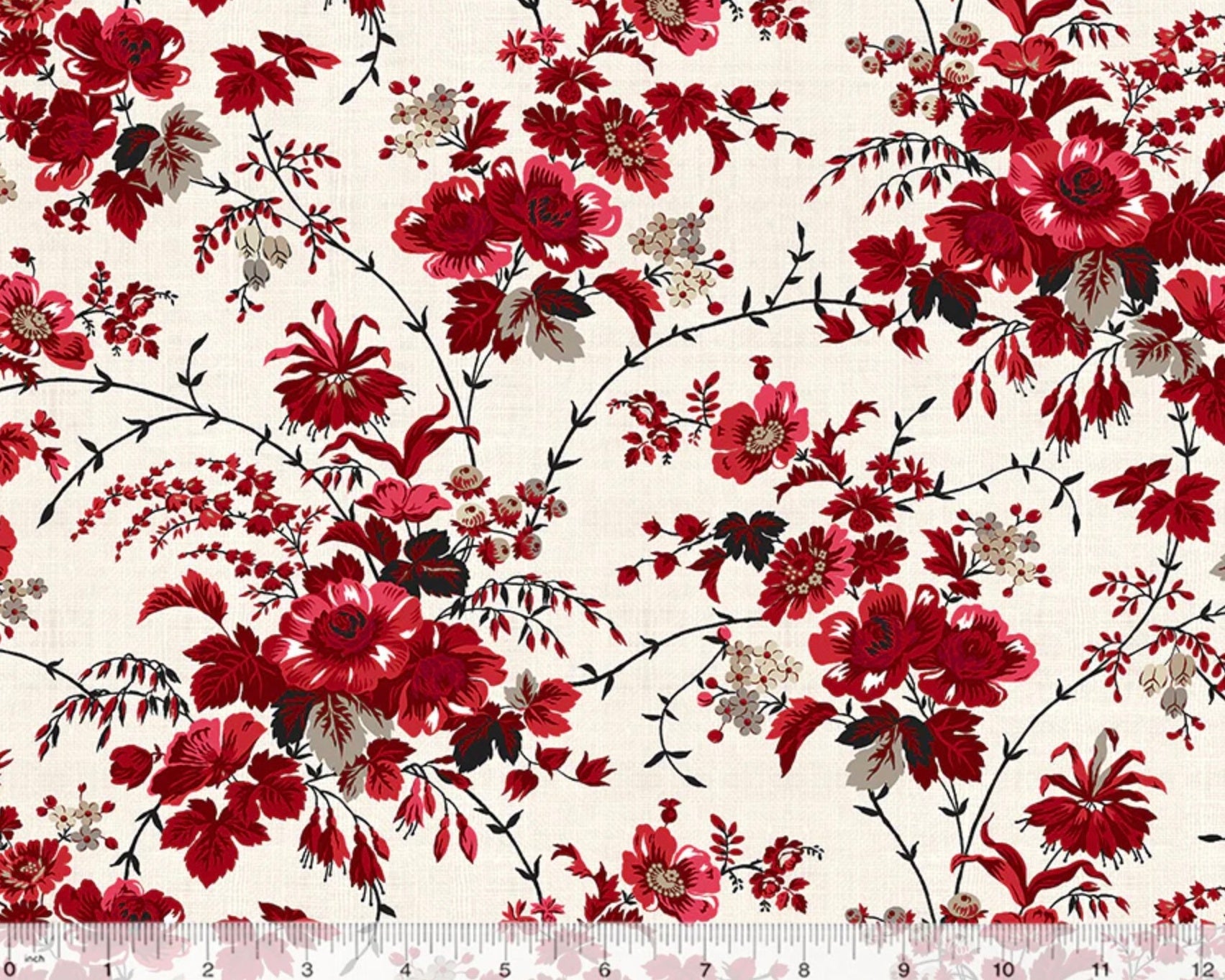 Sable and Scarlet - Posies Cream from Windham Fabrics