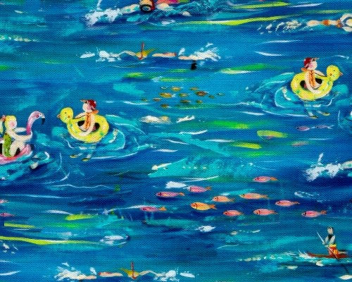 Seaside Summer - Swimming In The Bay Blue from 3 Wishes Fabric