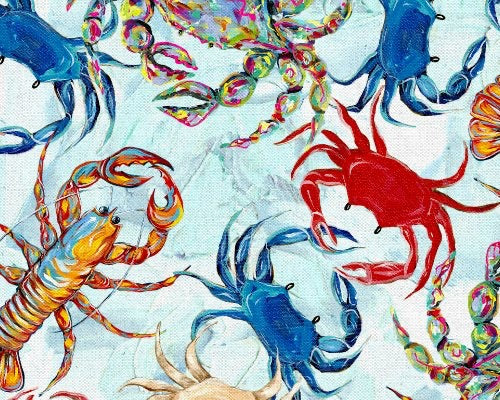 Seaside Summer - Coastal Crawl Crab Lobster Blue from 3 Wishes Fabric