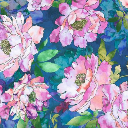 Watercolor Bella Blossoms - Peonies Hydrangea from Robert Kaufman Fabric