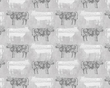 Chalk Barn - Chalk Paint Calico Cows Grey from Benartex Fabrics