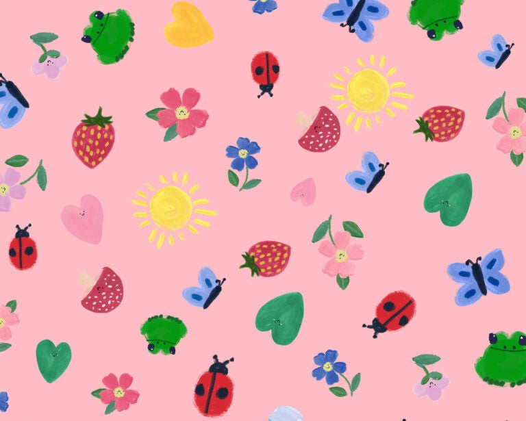 Wee Blue Bell - Little Things Pink Flowers from Lewis and Irene Fabric
