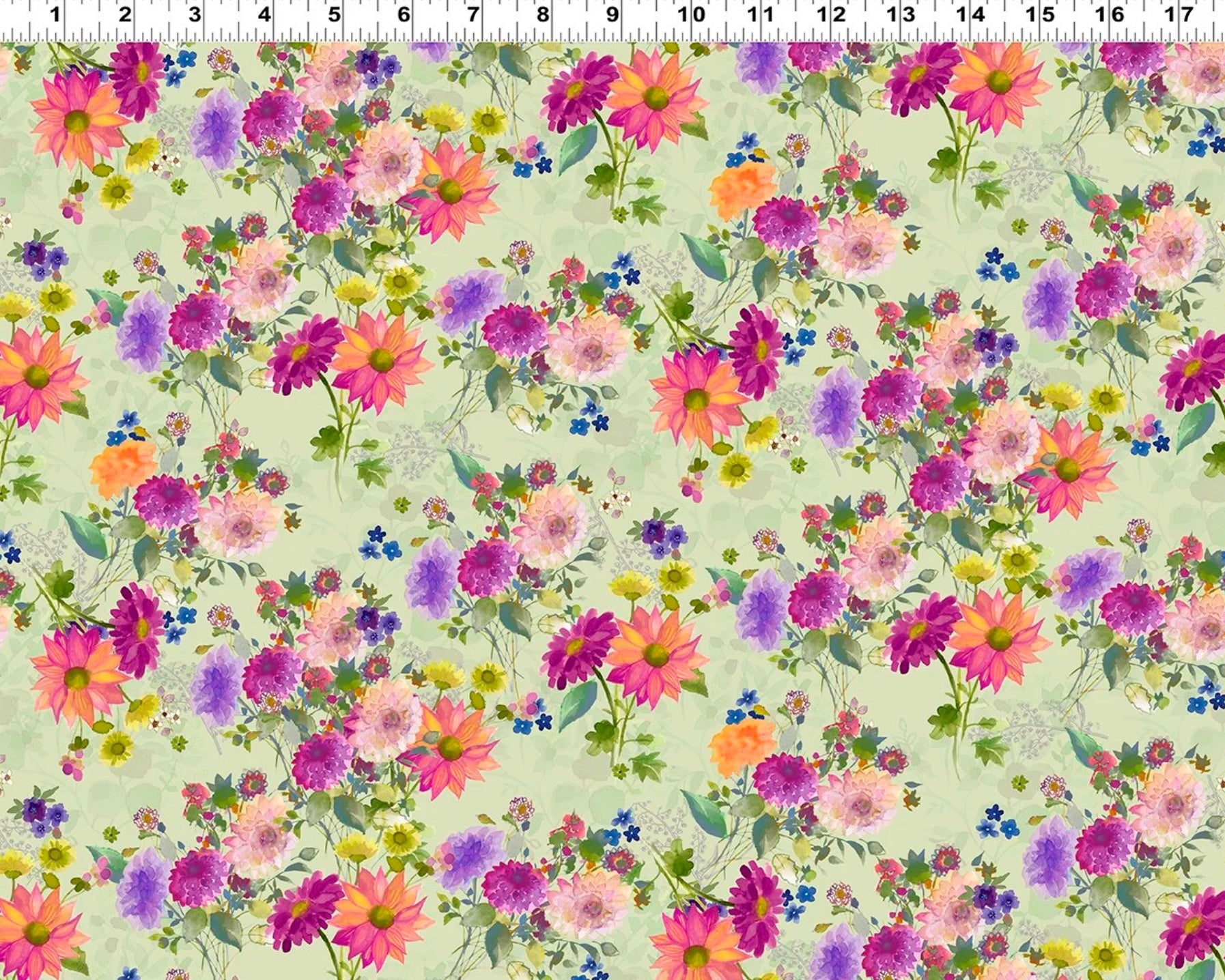 Garden Fresh - Bouquets Lt Olive from Clothworks Fabric