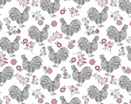 Chalk Barn - Chalk Paint Roosters Charcoal Rose from Benartex Fabrics