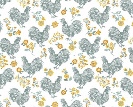 Chalk Barn - Chalk Paint Roosters Teal Yellow from Benartex Fabrics