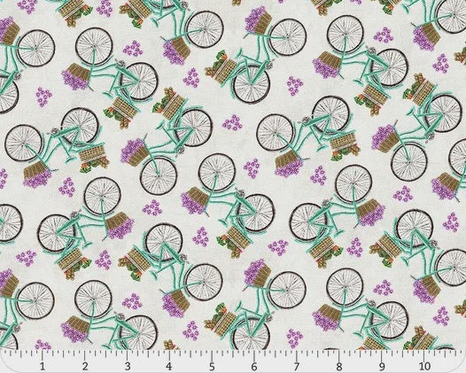 Blessed Nest - Beautiful Ride Bicycles Pale Cloud from Benartex Fabrics